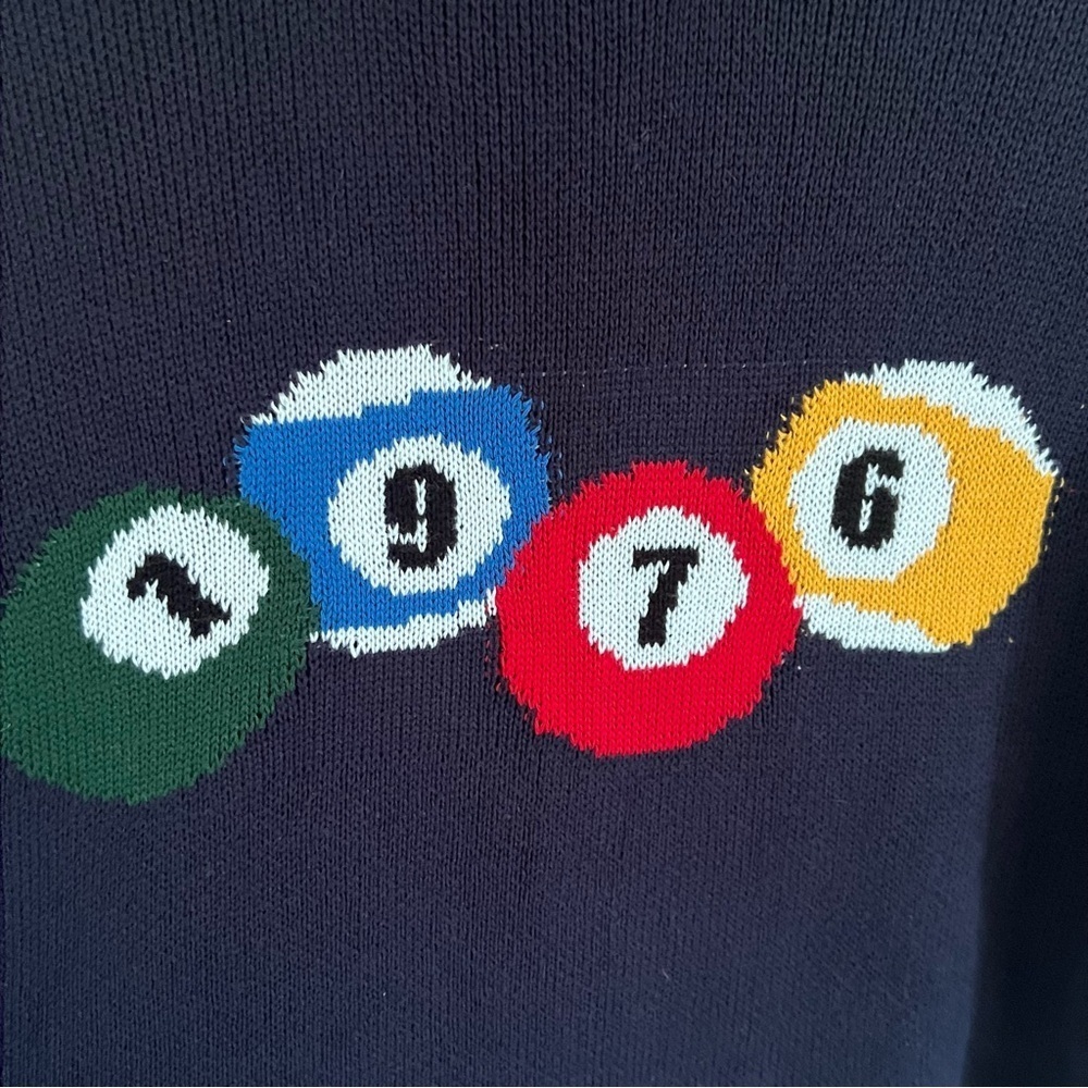 Edikted Blue 1976 Billiards Cotton Graphic Crewneck Sweater NWT Medium - Picture 7 of 10